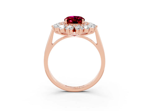 Rose gold Oval Cut Halo Cluster Diamond Ring with Pave Band and Four-Prong Setting_15