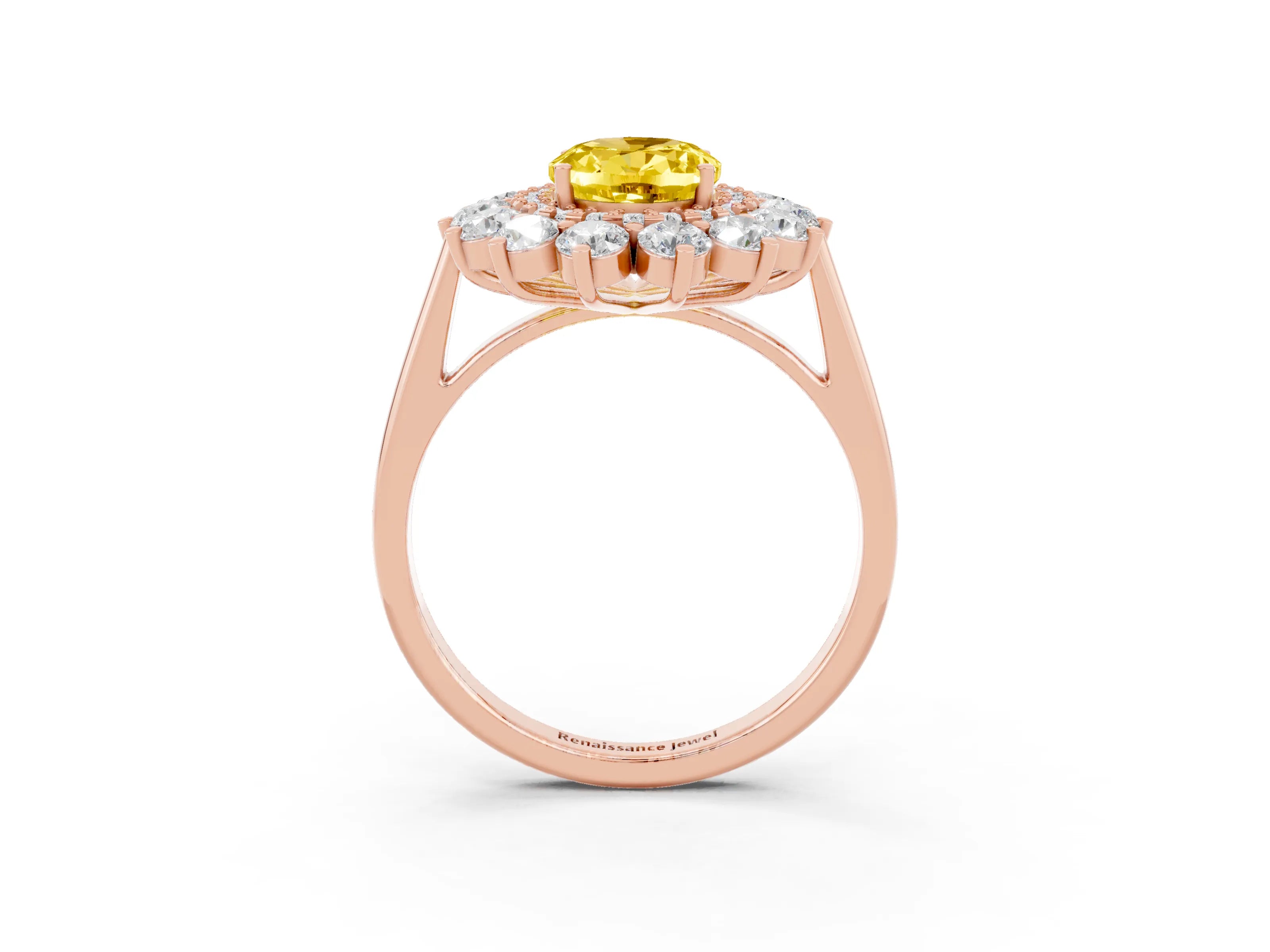 Rose gold Oval Cut Halo Cluster Diamond Ring with Pave Band and Four-Prong Setting_15