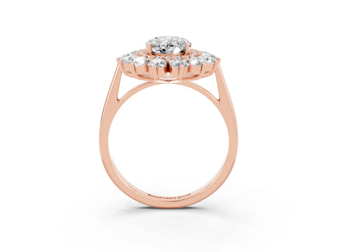 Rose gold Oval Cut Halo Cluster Diamond Ring with Pave Band and Four-Prong Setting_15