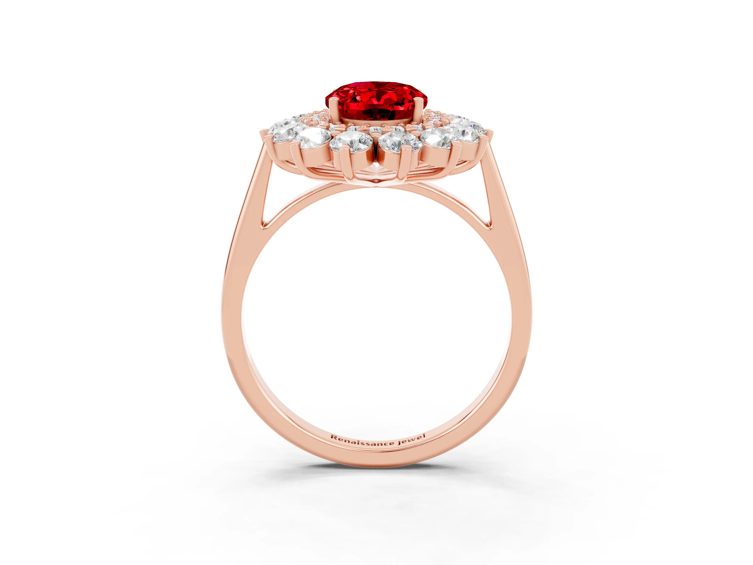 Rose gold Oval Cut Halo Cluster Diamond Ring with Pave Band and Four-Prong Setting_15