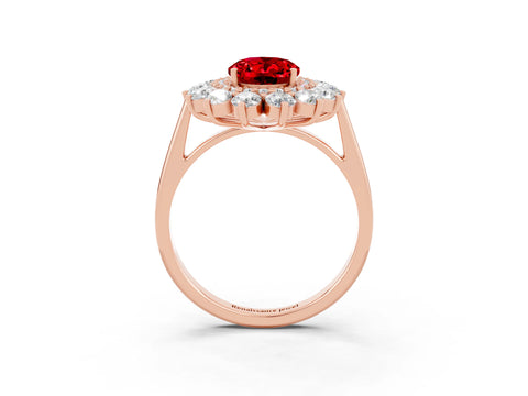 Rose gold Oval Cut Halo Cluster Diamond Ring with Pave Band and Four-Prong Setting_15