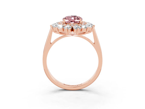 Rose gold Oval Cut Halo Cluster Diamond Ring with Pave Band and Four-Prong Setting_15