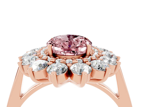 Rose gold Oval Cut Halo Cluster Diamond Ring with Pave Band and Four-Prong Setting_16