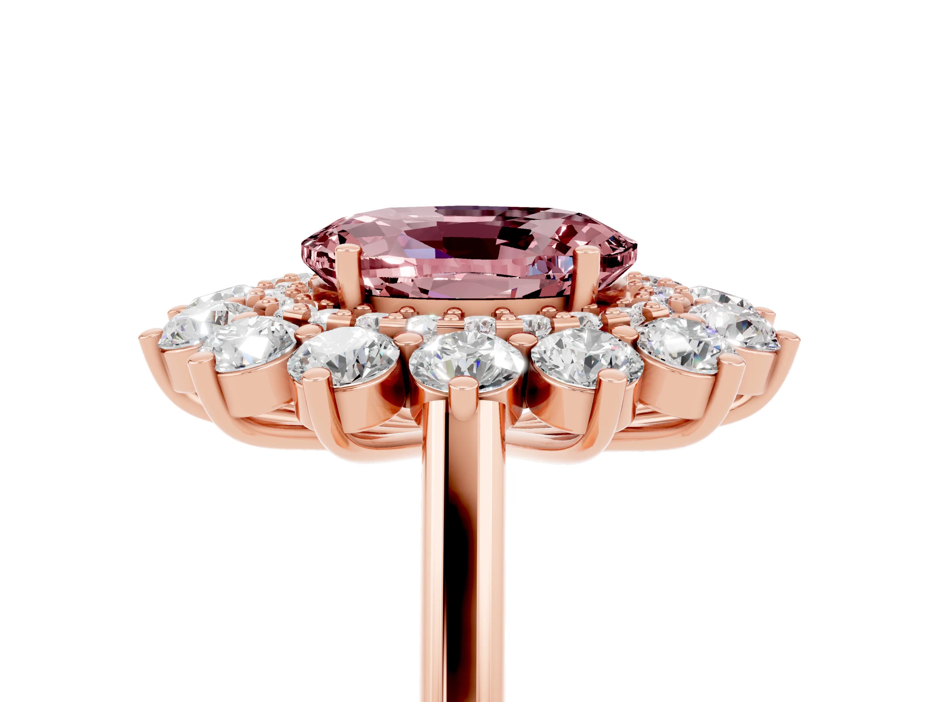 Rose gold Oval Cut Halo Cluster Diamond Ring with Pave Band and Four-Prong Setting_17