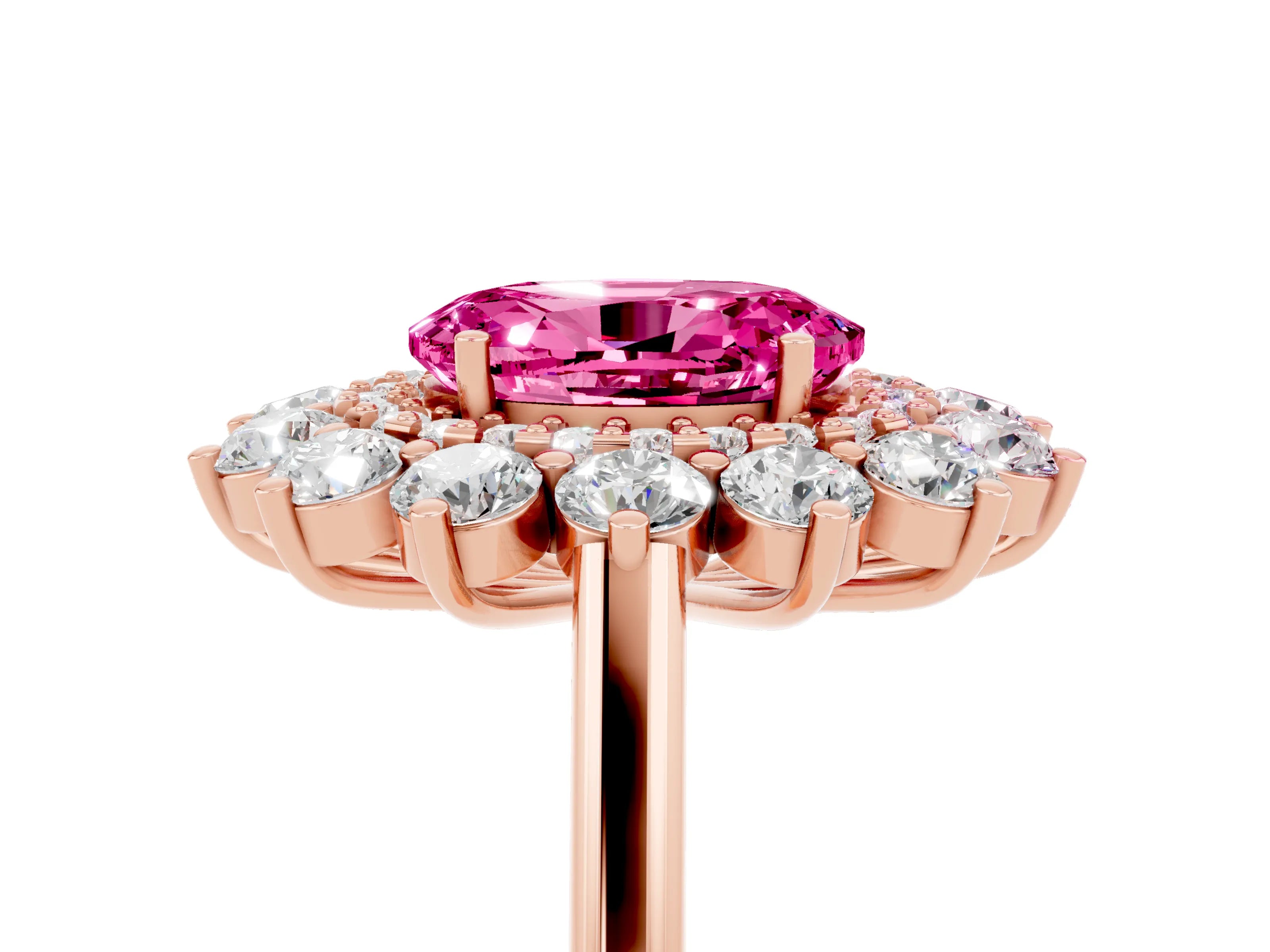 Rose gold Oval Cut Halo Cluster Diamond Ring with Pave Band and Four-Prong Setting_17