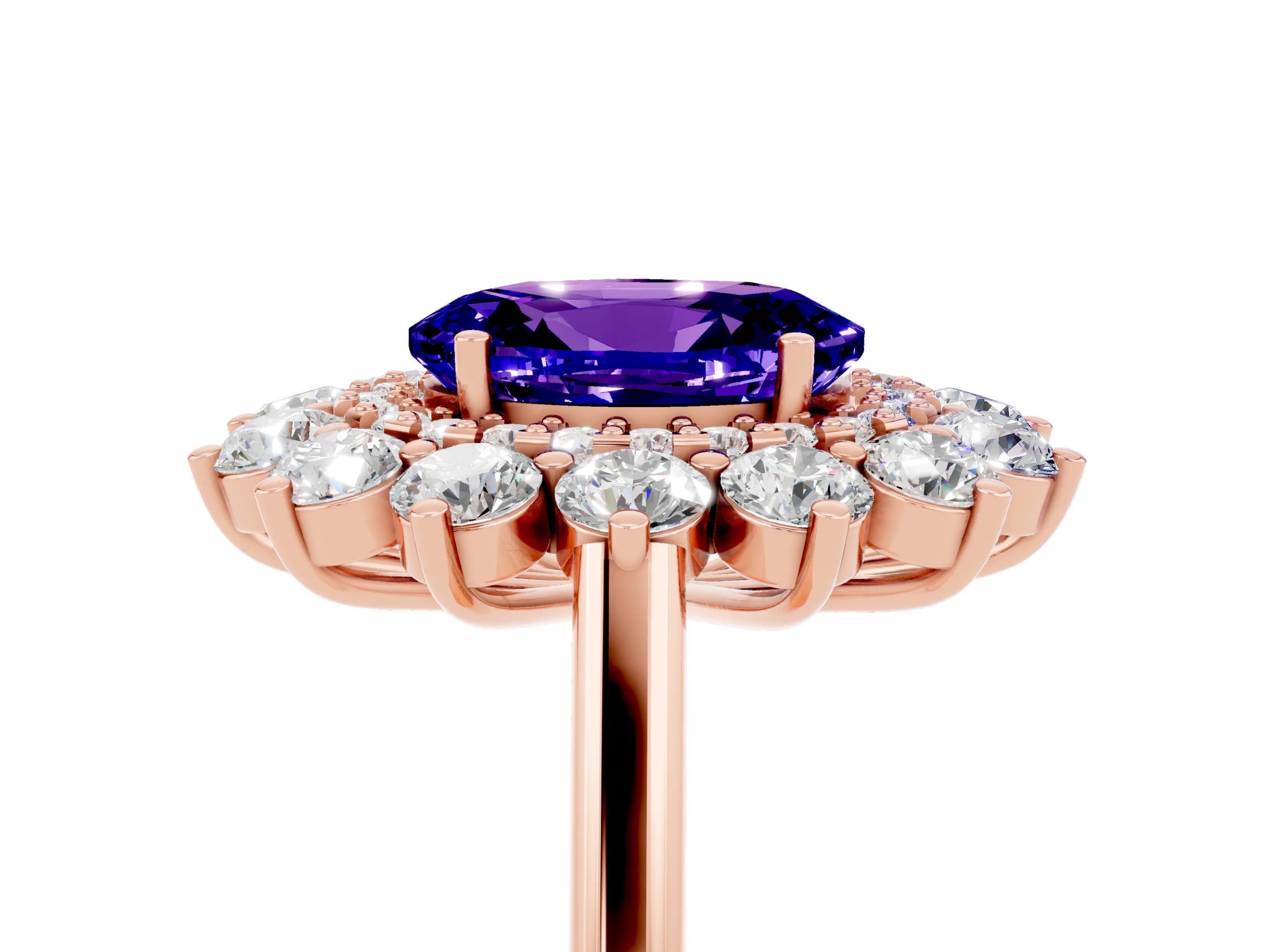 Rose gold Oval Cut Halo Cluster Diamond Ring with Pave Band and Four-Prong Setting_17