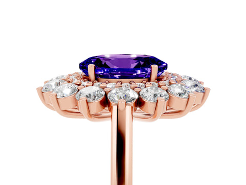 Rose gold Oval Cut Halo Cluster Diamond Ring with Pave Band and Four-Prong Setting_17