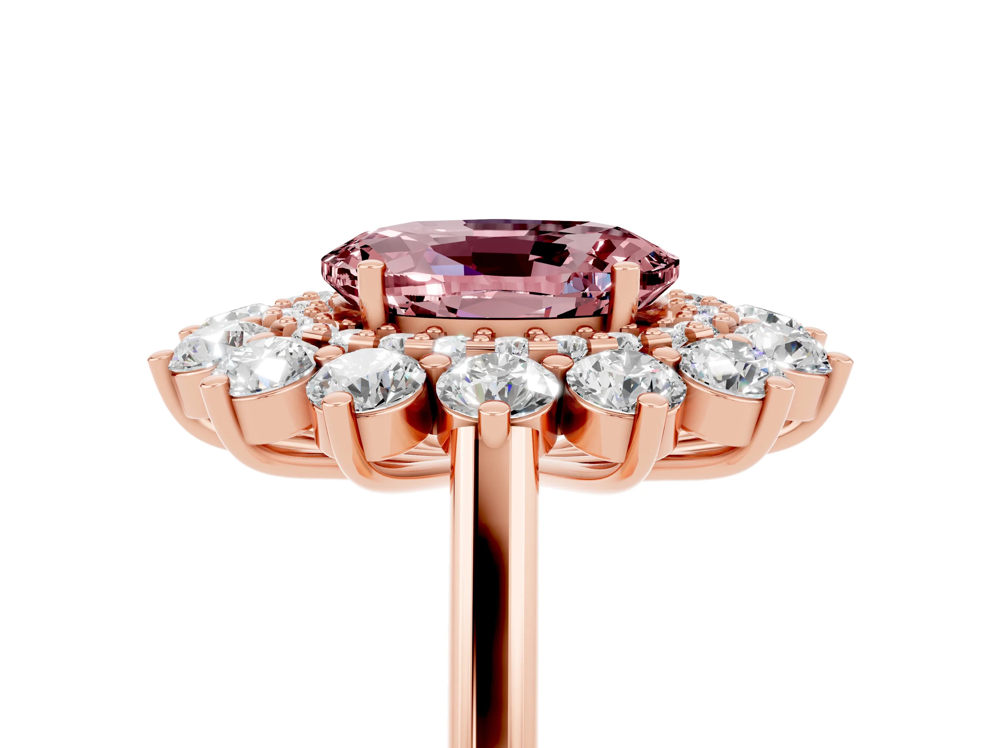 Rose gold Oval Cut Halo Cluster Diamond Ring with Pave Band and Four-Prong Setting_17