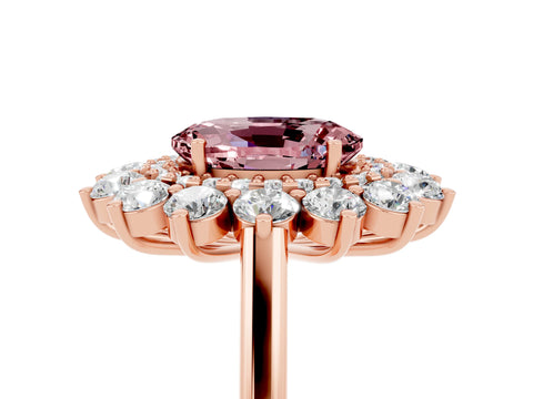 Rose gold Oval Cut Halo Cluster Diamond Ring with Pave Band and Four-Prong Setting_17