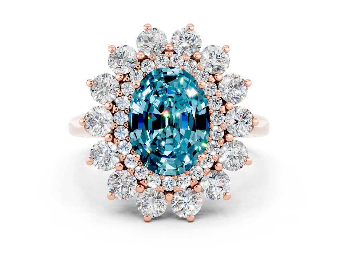 Rose gold Oval Cut Halo Cluster Diamond Ring with Pave Band and Four-Prong Setting_18