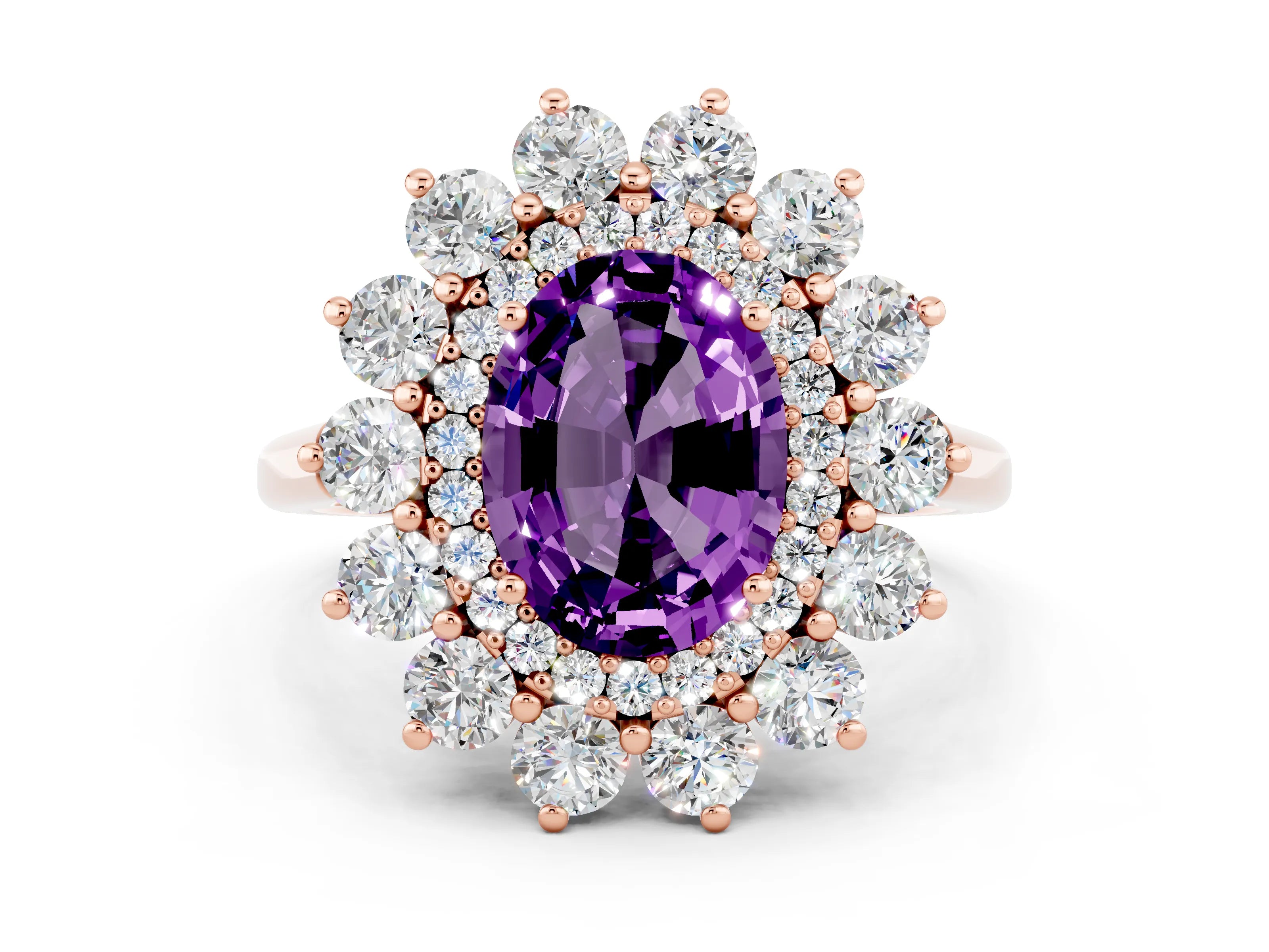 Rose gold Oval Cut Halo Cluster Diamond Ring with Pave Band and Four-Prong Setting_18