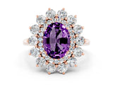 Rose gold Oval Cut Halo Cluster Diamond Ring with Pave Band and Four-Prong Setting_18