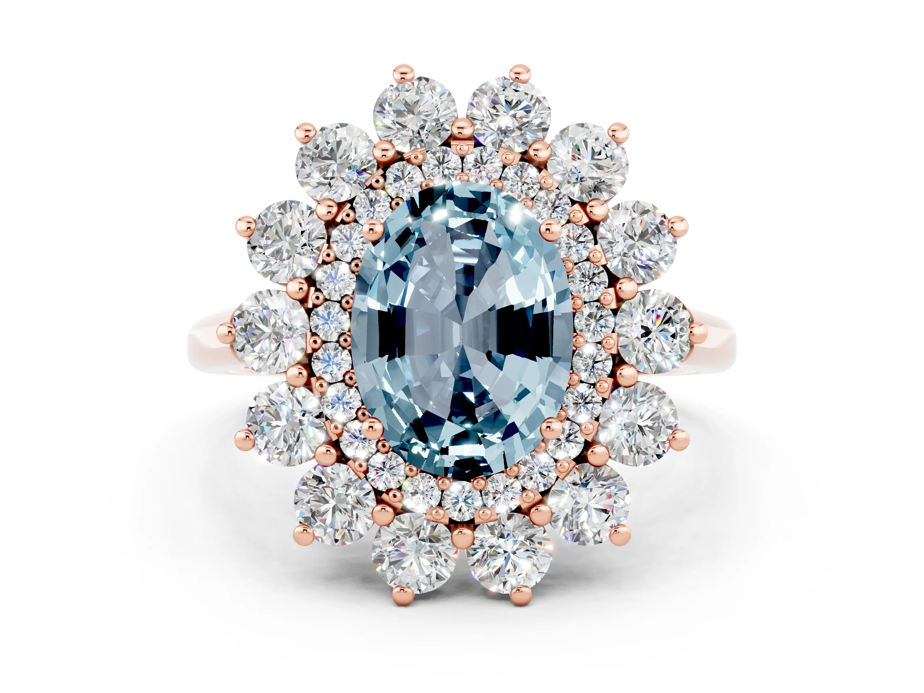 Rose gold Oval Cut Halo Cluster Diamond Ring with Pave Band and Four-Prong Setting_18