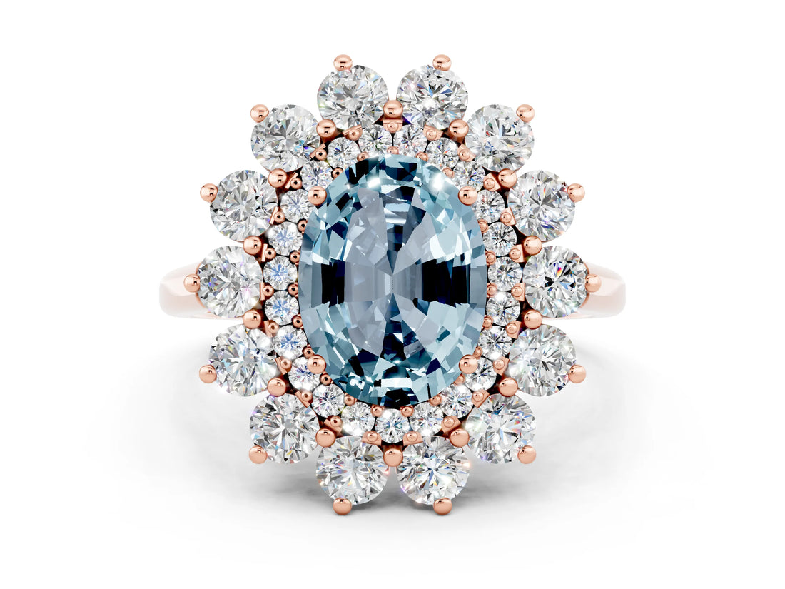 Rose gold Oval Cut Halo Cluster Diamond Ring with Pave Band and Four-Prong Setting_18