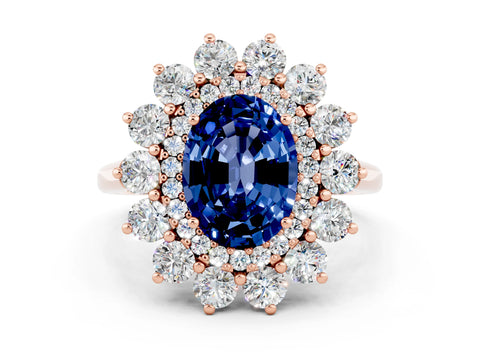 Rose gold Oval Cut Halo Cluster Diamond Ring with Pave Band and Four-Prong Setting_18