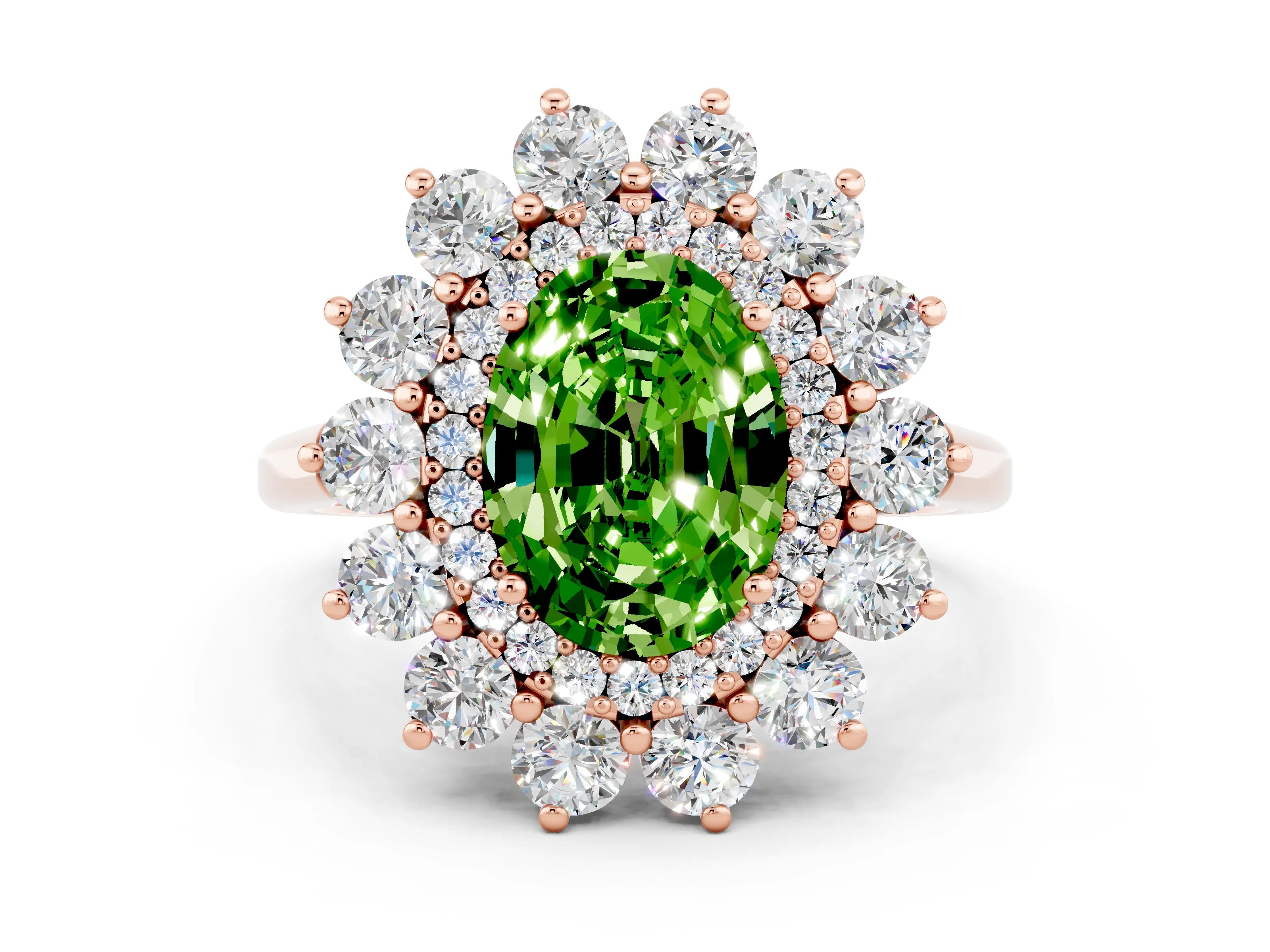 Rose gold Oval Cut Halo Cluster Diamond Ring with Pave Band and Four-Prong Setting_18