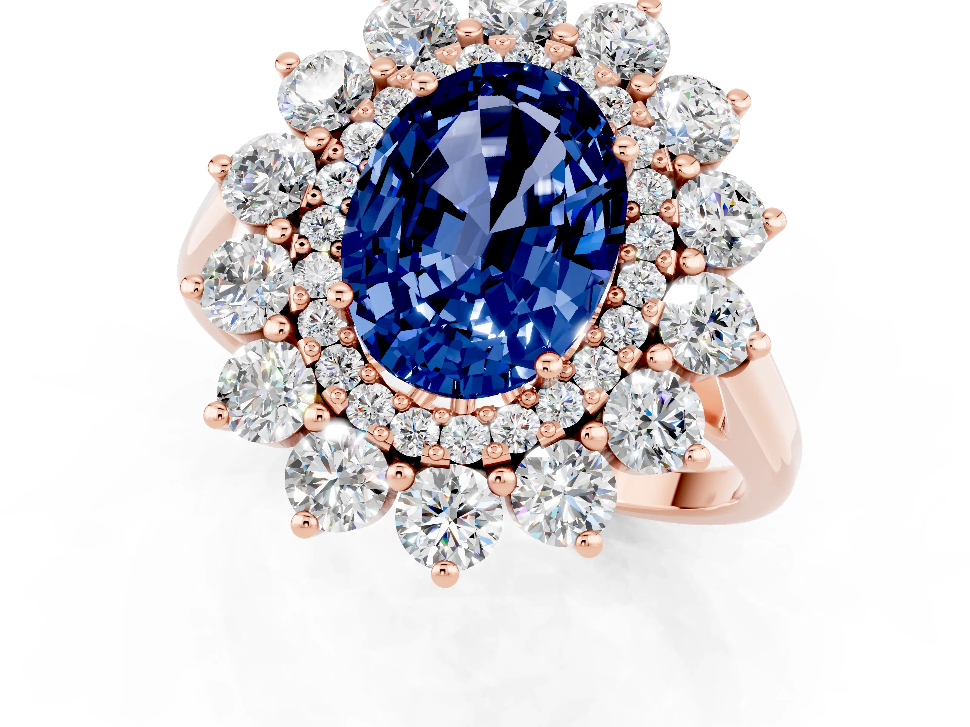 Rose gold Oval Cut Halo Cluster Diamond Ring with Pave Band and Four-Prong Setting_19