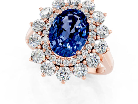 Rose gold Oval Cut Halo Cluster Diamond Ring with Pave Band and Four-Prong Setting_19
