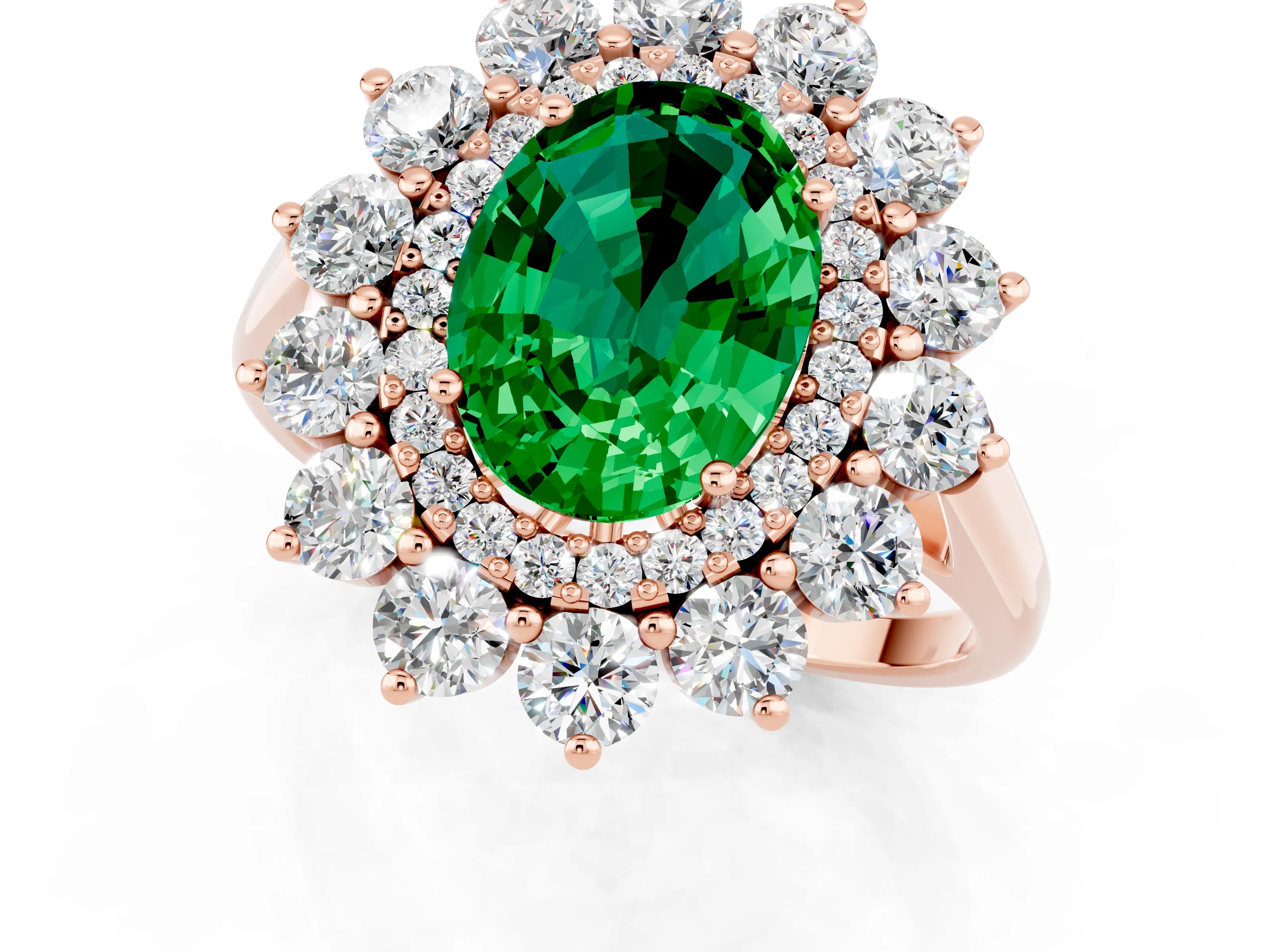 Rose gold Oval Cut Halo Cluster Diamond Ring with Pave Band and Four-Prong Setting_19