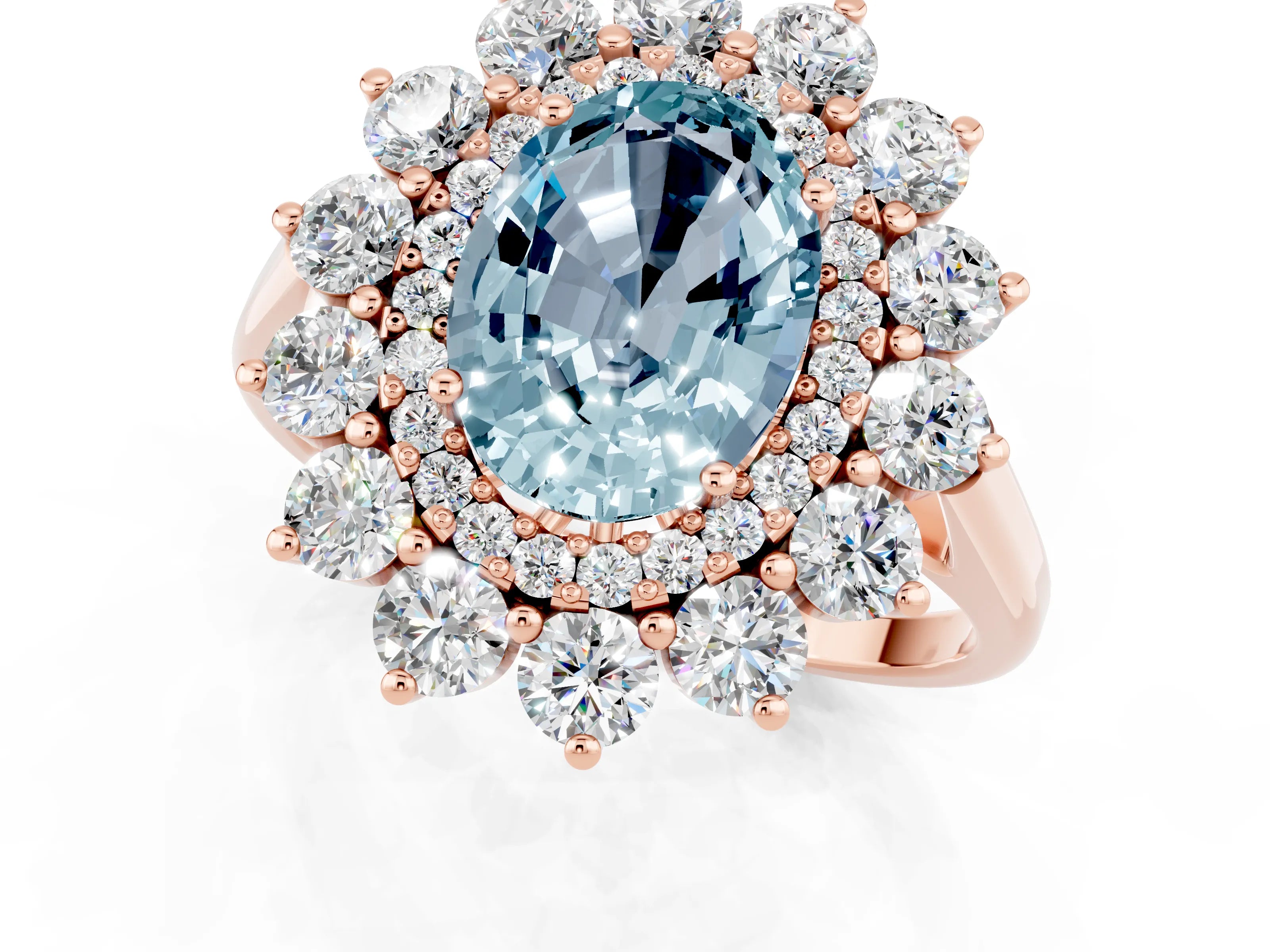 Rose gold Oval Cut Halo Cluster Diamond Ring with Pave Band and Four-Prong Setting_1