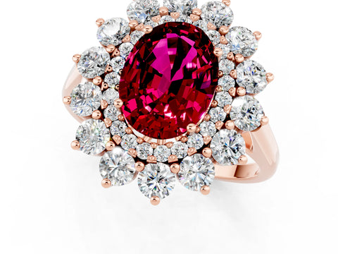 Rose gold Oval Cut Halo Cluster Diamond Ring with Pave Band and Four-Prong Setting_1
