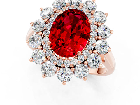 Rose gold Oval Cut Halo Cluster Diamond Ring with Pave Band and Four-Prong Setting_1