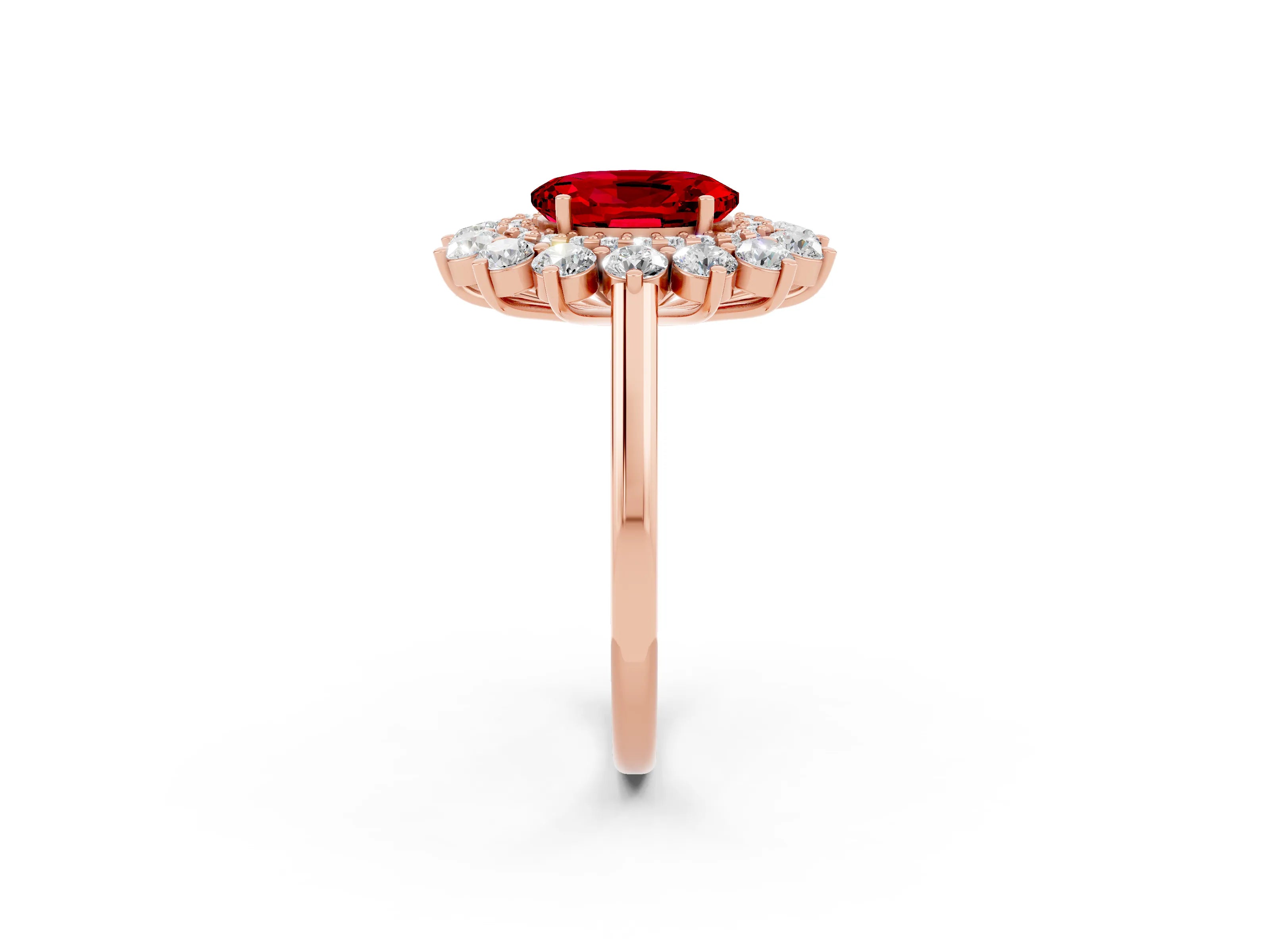 Rose gold Oval Cut Halo Cluster Diamond Ring with Pave Band and Four-Prong Setting_2