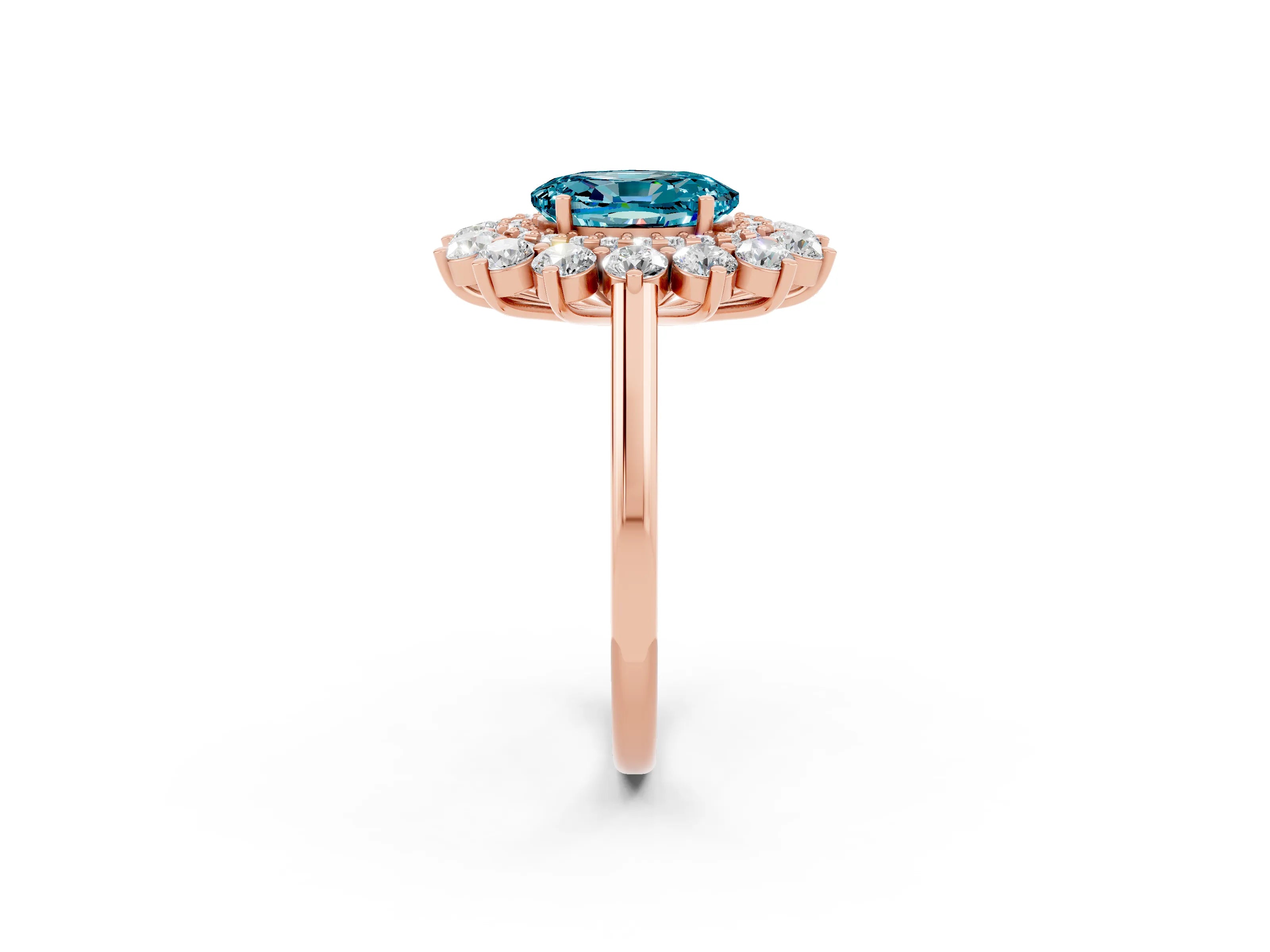 Rose gold Oval Cut Halo Cluster Diamond Ring with Pave Band and Four-Prong Setting_20