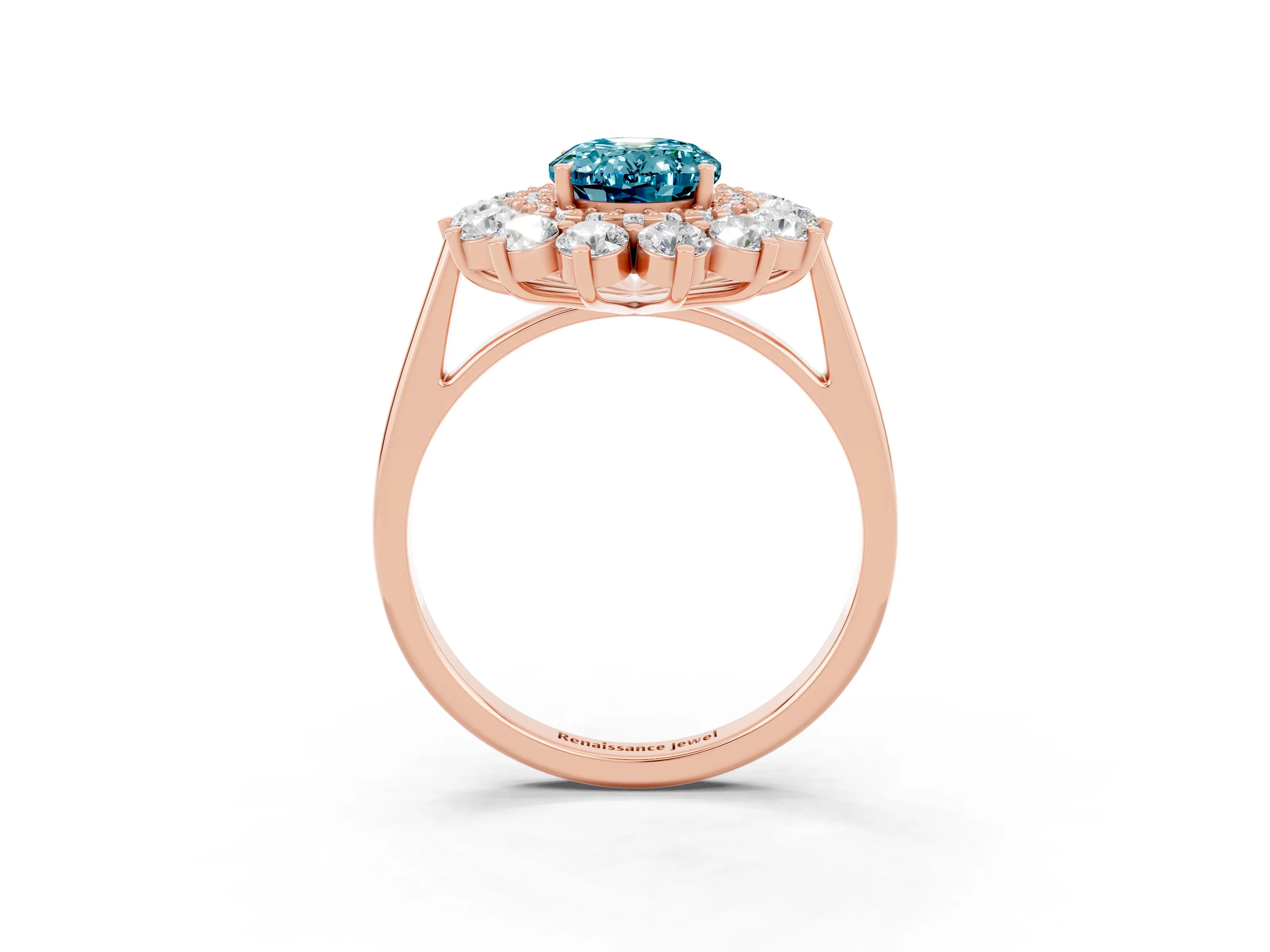 Rose gold Oval Cut Halo Cluster Diamond Ring with Pave Band and Four-Prong Setting_21