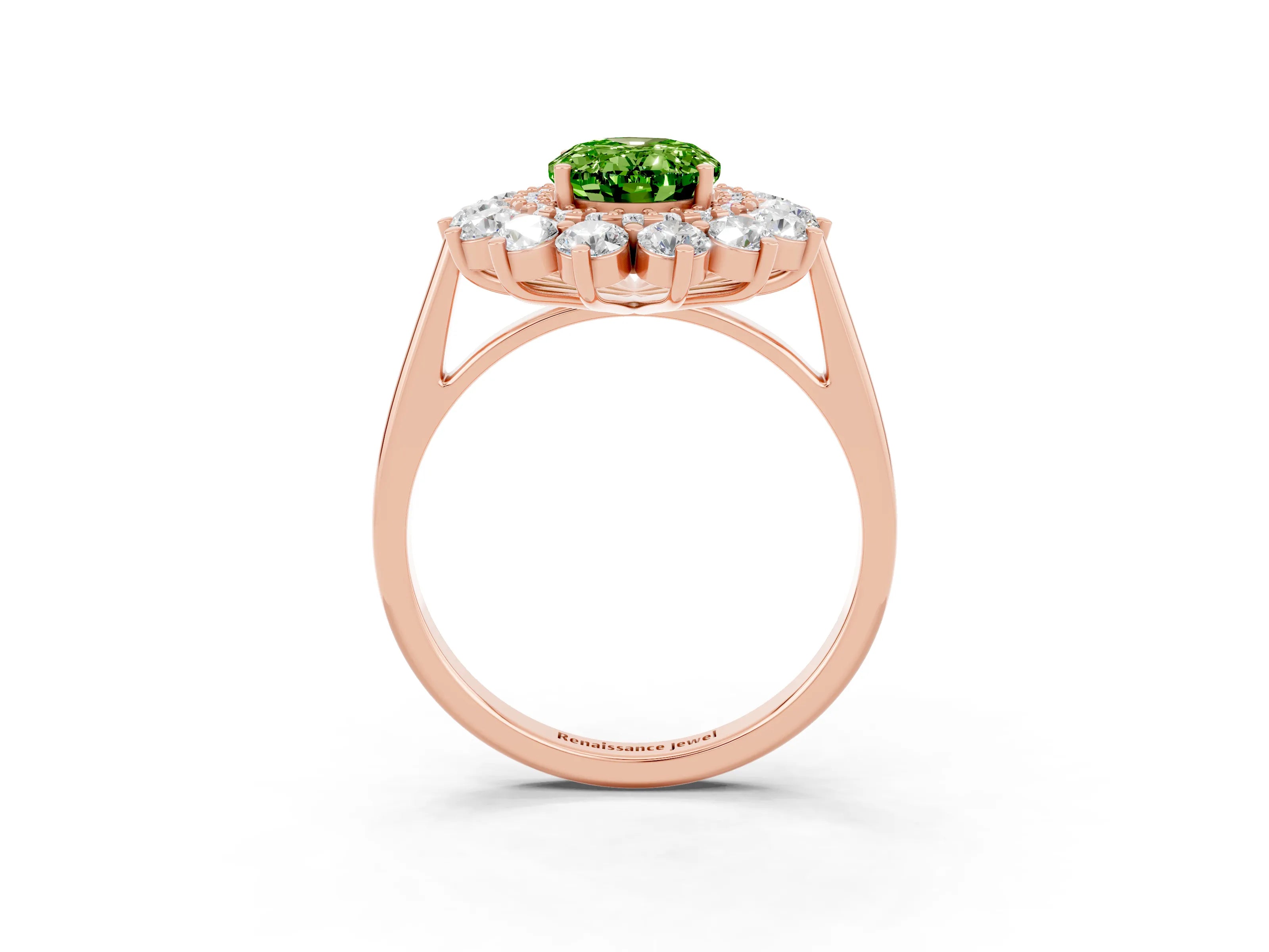 Rose gold Oval Cut Halo Cluster Diamond Ring with Pave Band and Four-Prong Setting_21