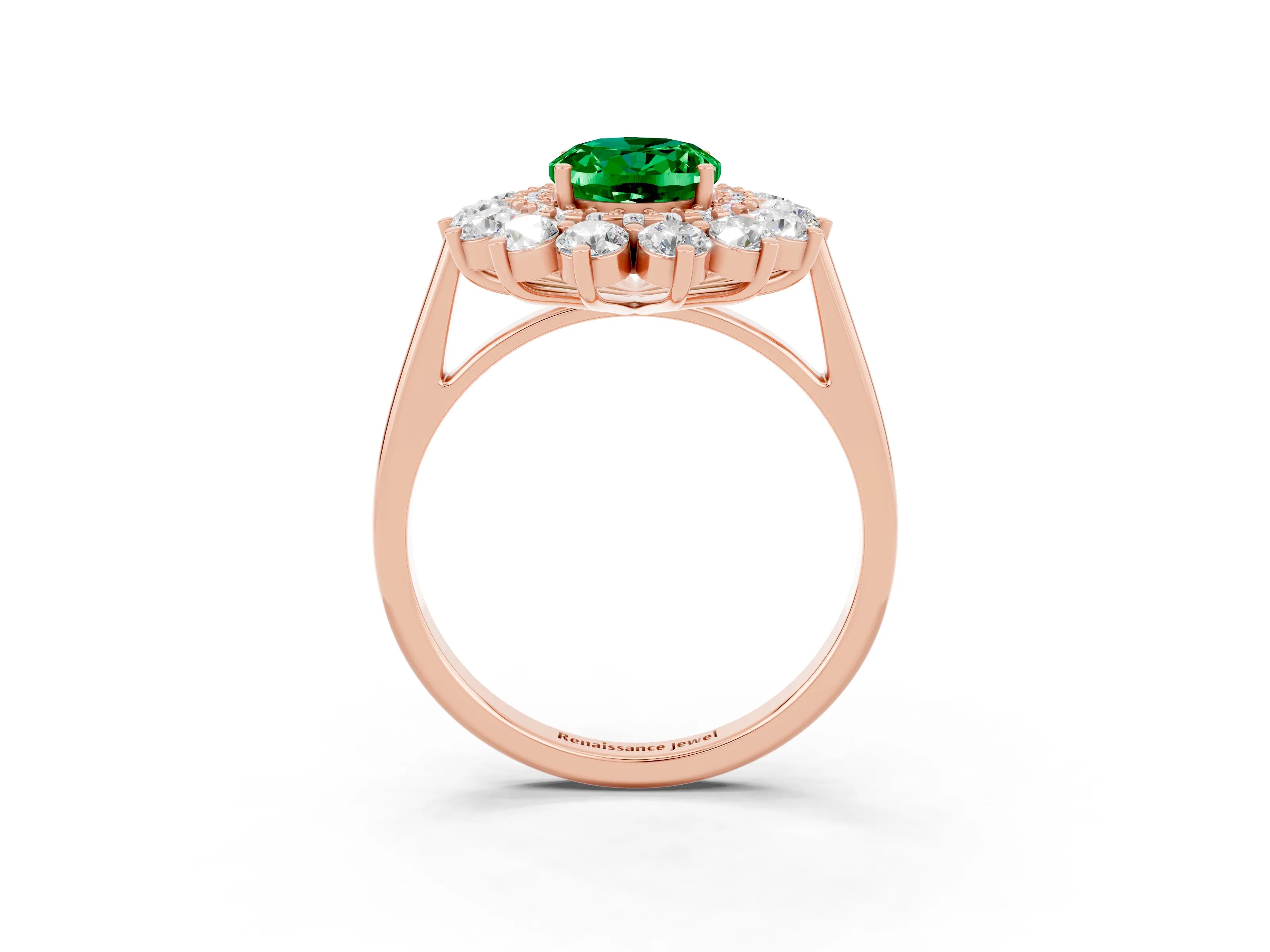 Rose gold Oval Cut Halo Cluster Diamond Ring with Pave Band and Four-Prong Setting_21