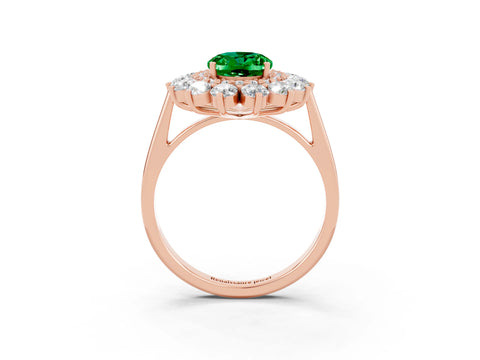Rose gold Oval Cut Halo Cluster Diamond Ring with Pave Band and Four-Prong Setting_21