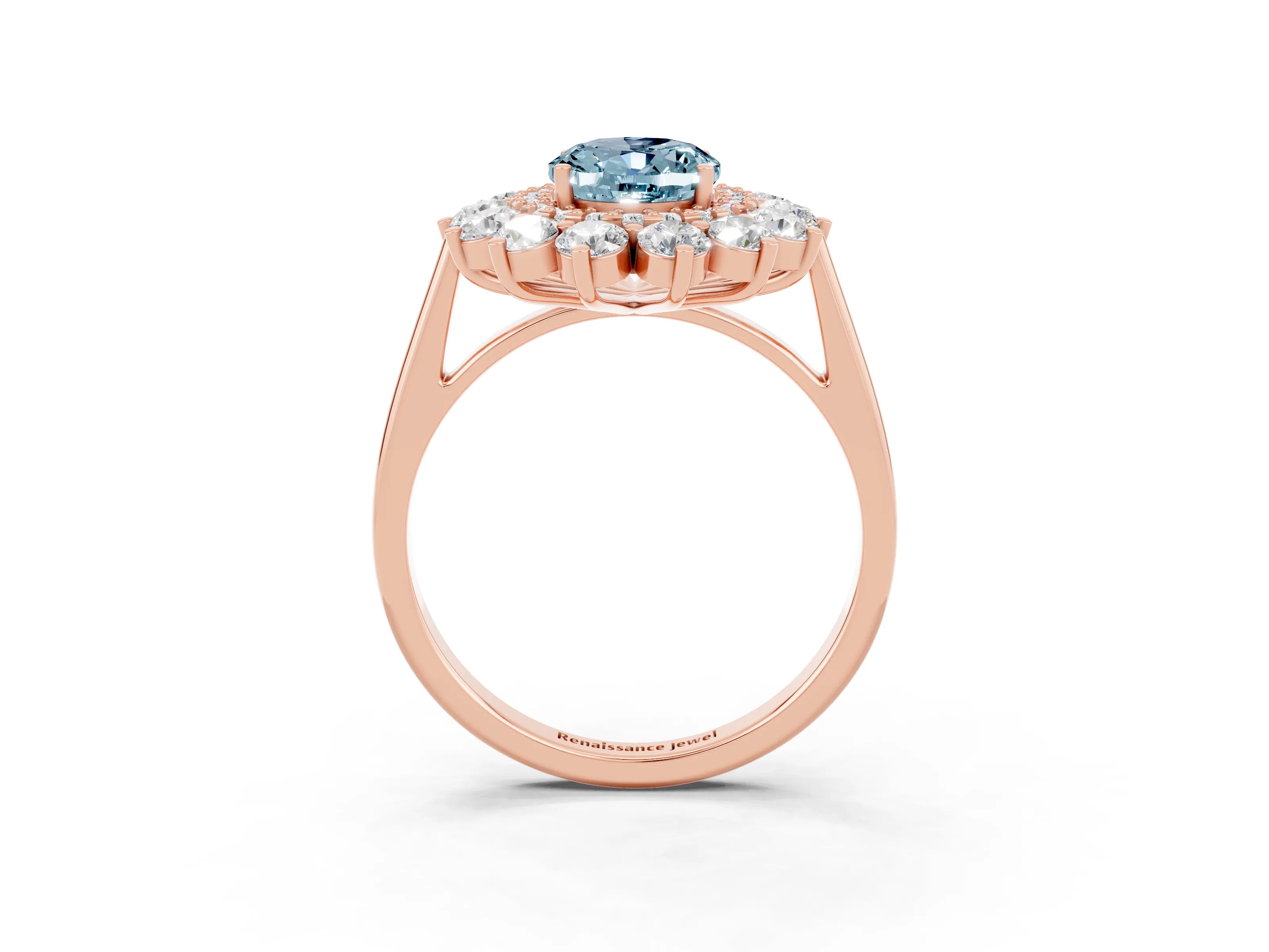 Rose gold Oval Cut Halo Cluster Diamond Ring with Pave Band and Four-Prong Setting_21