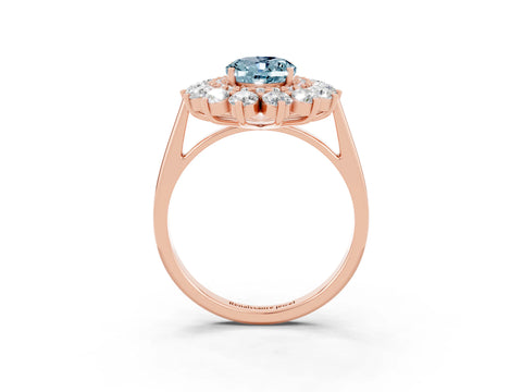 Rose gold Oval Cut Halo Cluster Diamond Ring with Pave Band and Four-Prong Setting_21