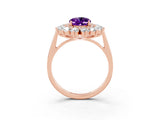 Rose gold Oval Cut Halo Cluster Diamond Ring with Pave Band and Four-Prong Setting_21