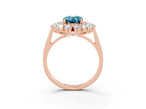 Rose gold Oval Cut Halo Cluster Diamond Ring with Pave Band and Four-Prong Setting_21