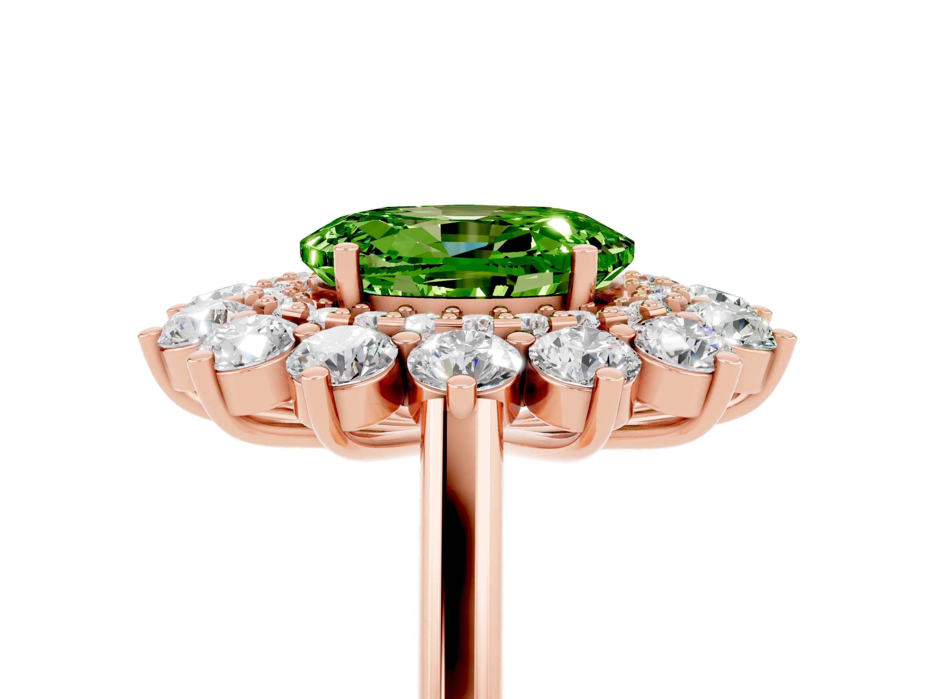 Rose gold Oval Cut Halo Cluster Diamond Ring with Pave Band and Four-Prong Setting_23