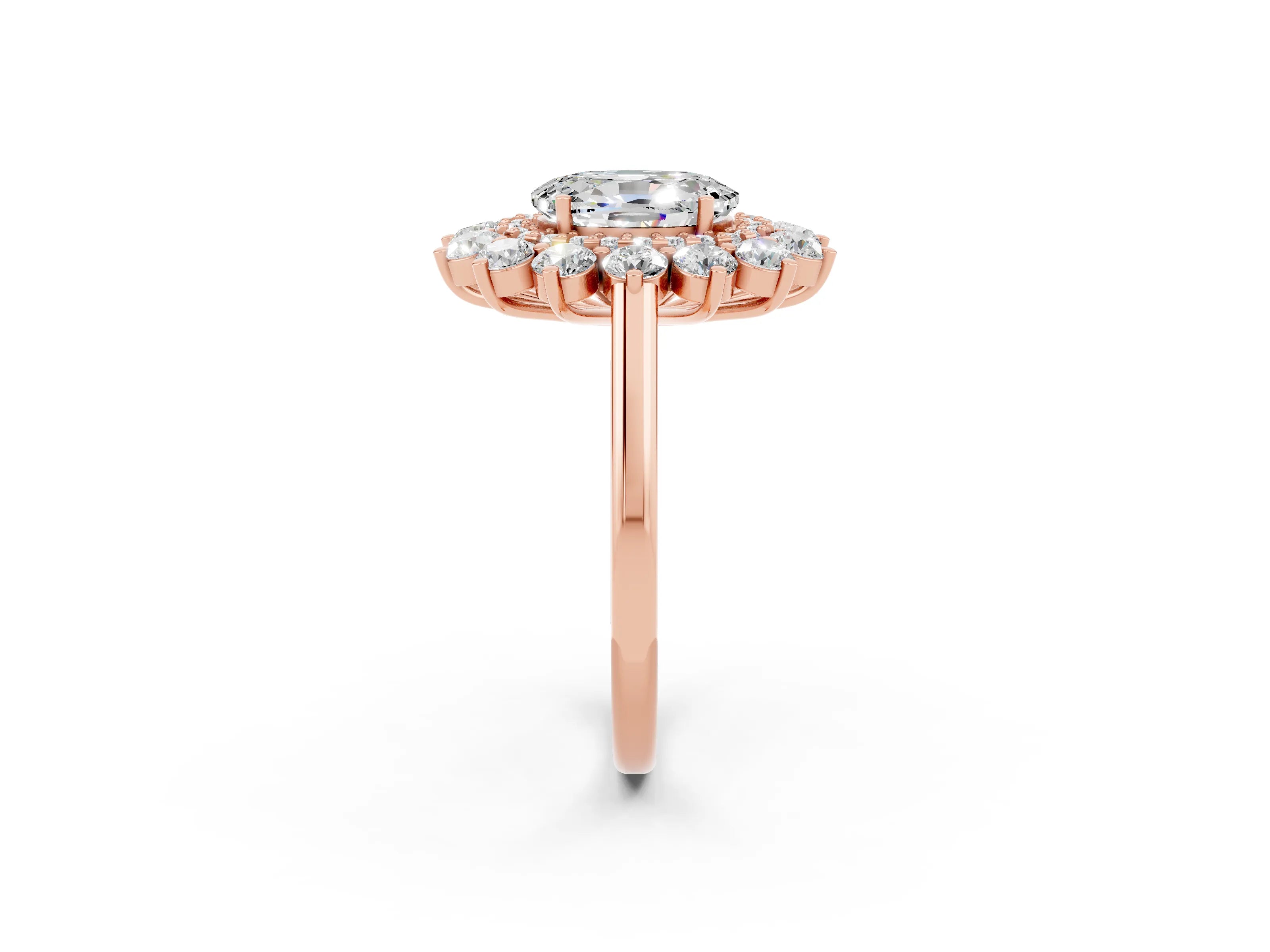 Rose gold Oval Cut Halo Cluster Diamond Ring with Pave Band and Four-Prong Setting_2