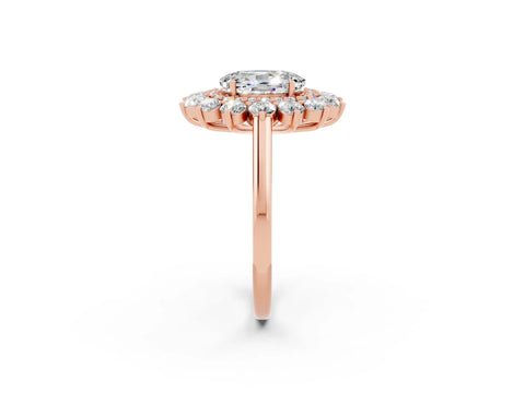 Rose gold Oval Cut Halo Cluster Diamond Ring with Pave Band and Four-Prong Setting_2