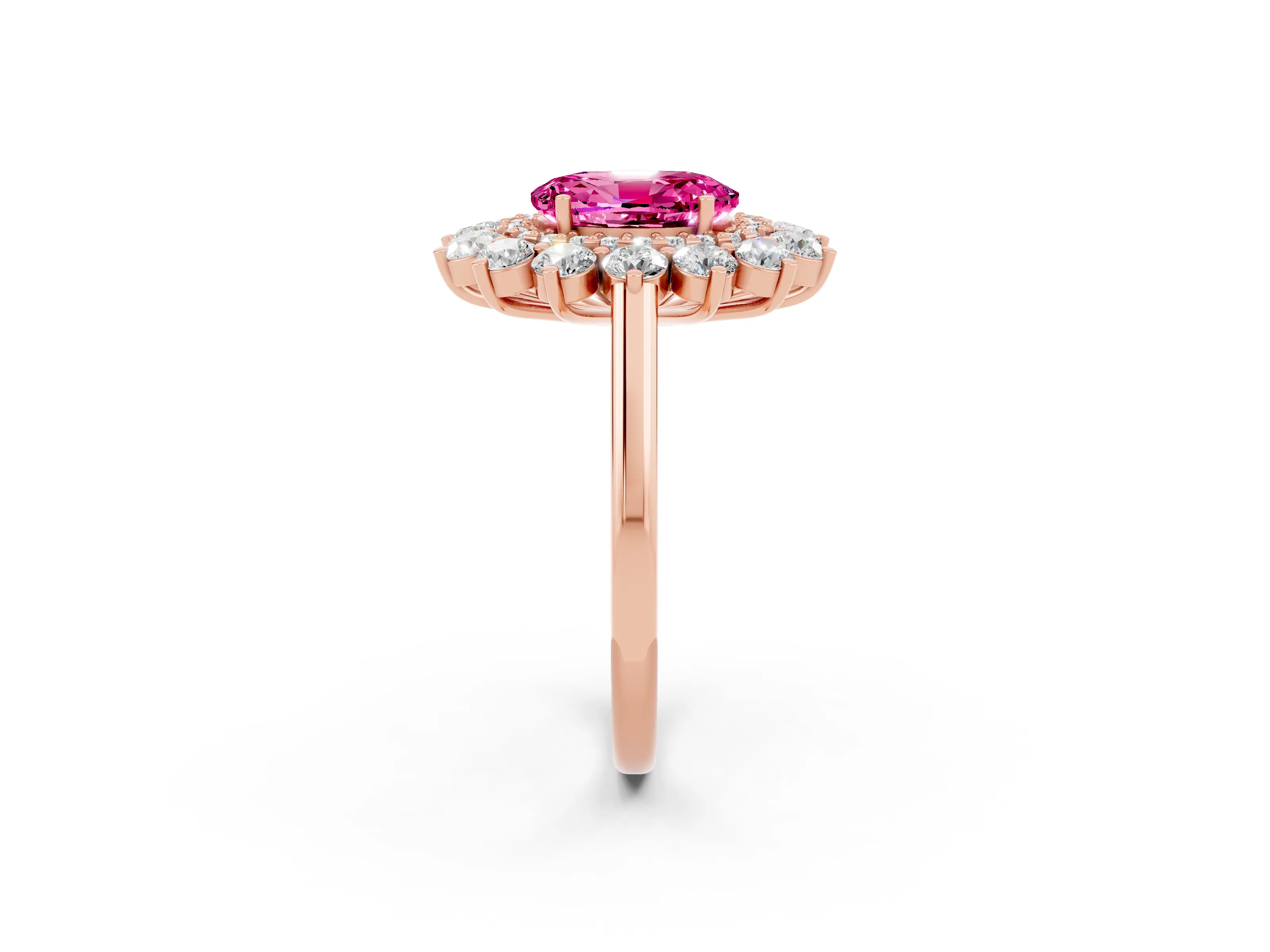 Rose gold Oval Cut Halo Cluster Diamond Ring with Pave Band and Four-Prong Setting_2