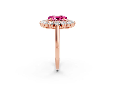 Rose gold Oval Cut Halo Cluster Diamond Ring with Pave Band and Four-Prong Setting_2