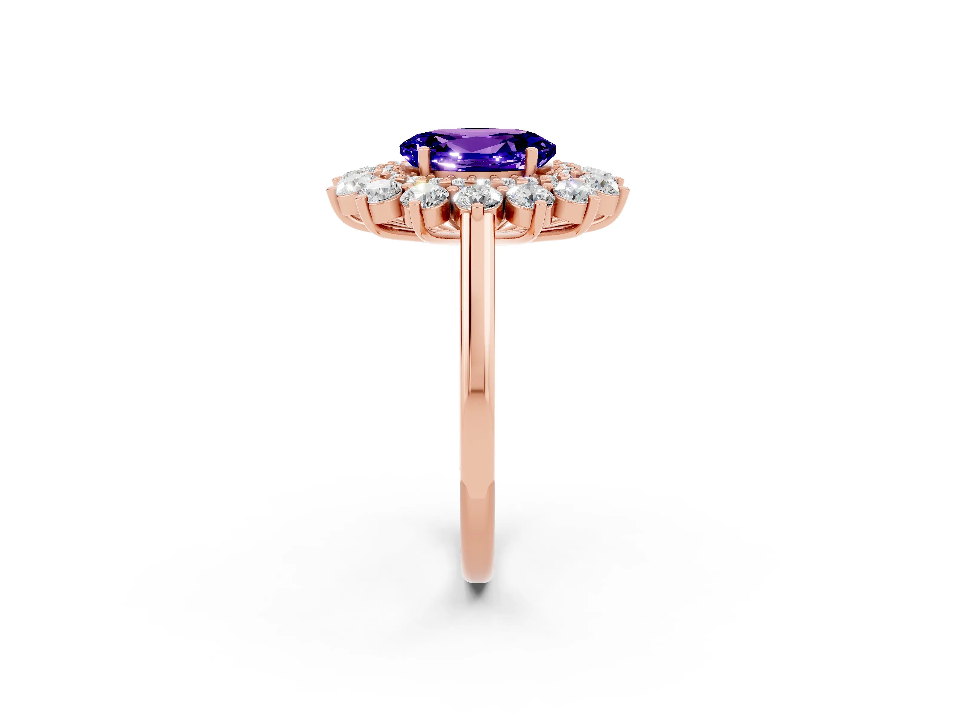 Rose gold Oval Cut Halo Cluster Diamond Ring with Pave Band and Four-Prong Setting_2