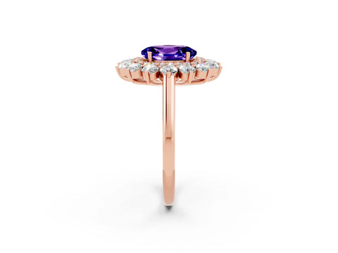 Rose gold Oval Cut Halo Cluster Diamond Ring with Pave Band and Four-Prong Setting_2