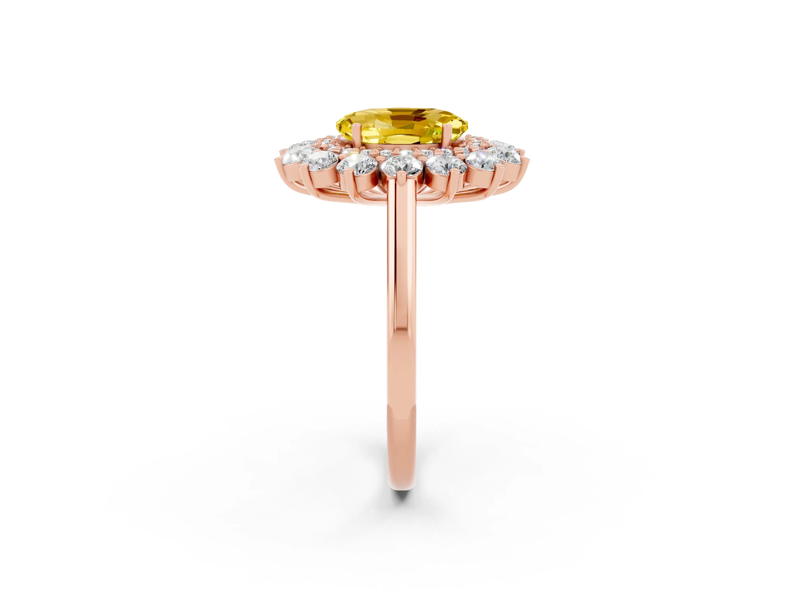 Rose gold Oval Cut Halo Cluster Diamond Ring with Pave Band and Four-Prong Setting_2