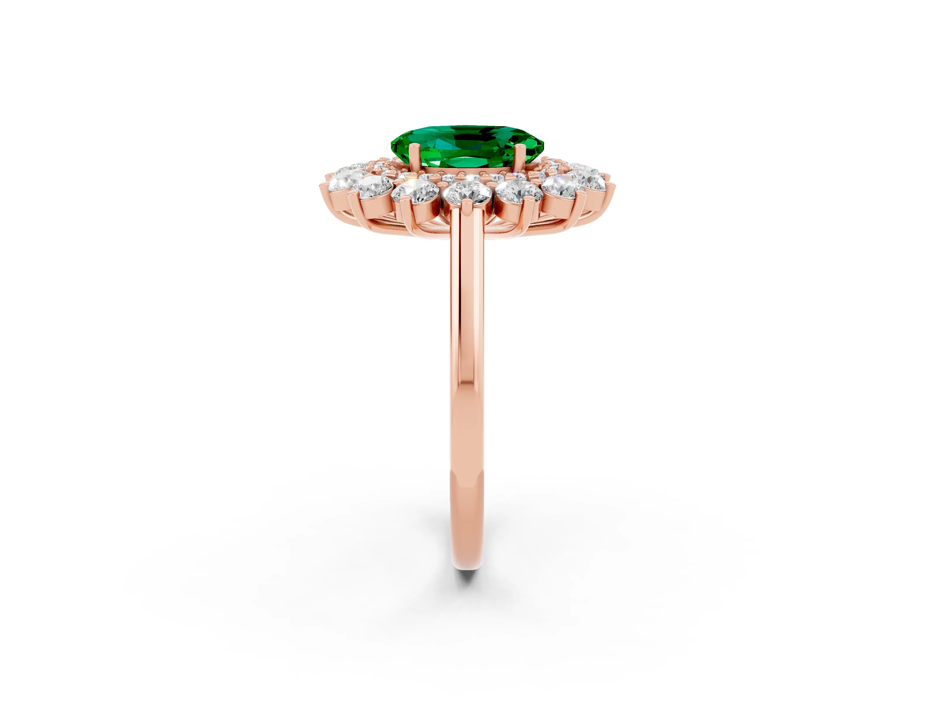 Rose gold Oval Cut Halo Cluster Diamond Ring with Pave Band and Four-Prong Setting_2