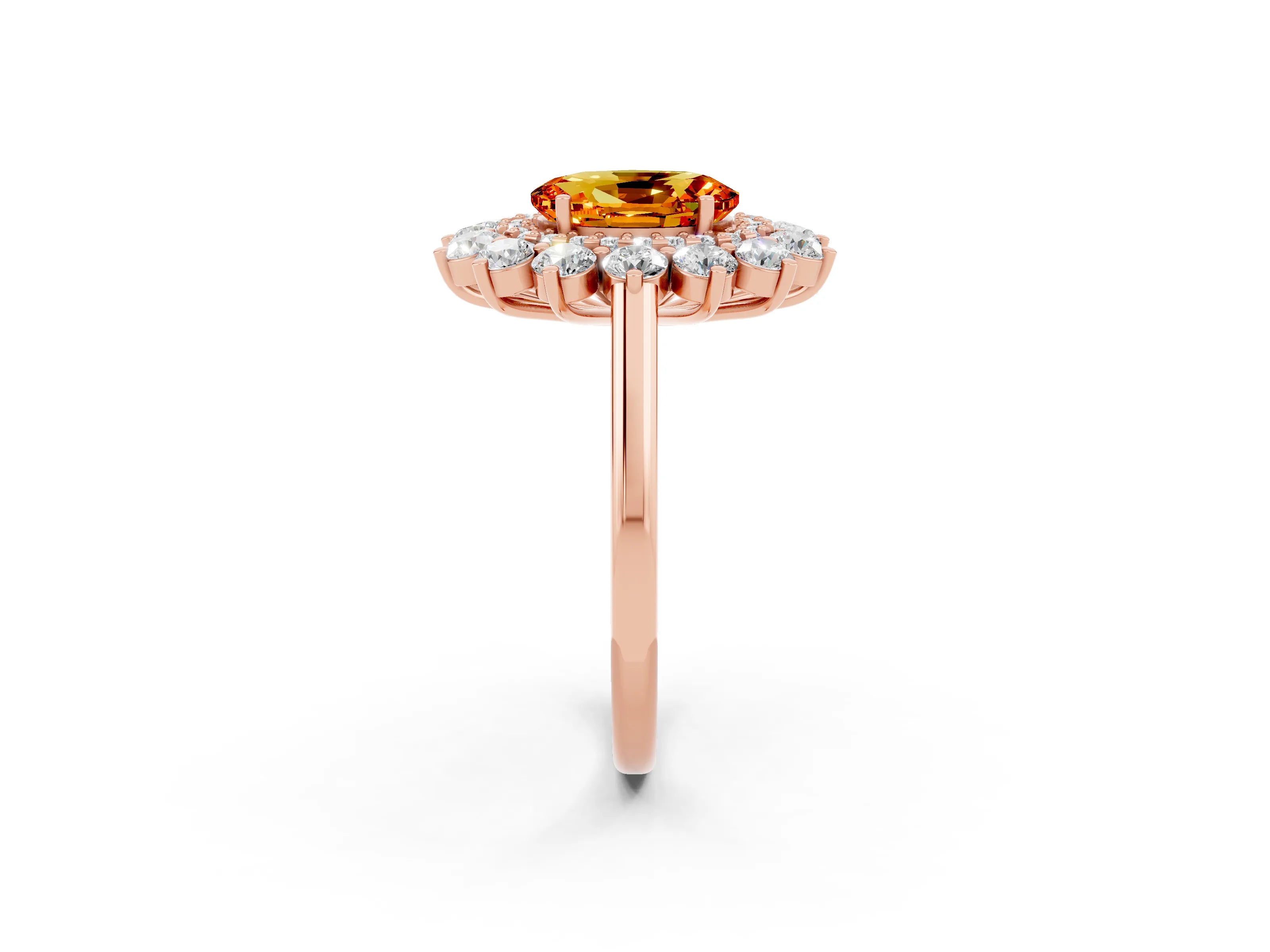 Rose gold Oval Cut Halo Cluster Diamond Ring with Pave Band and Four-Prong Setting_2