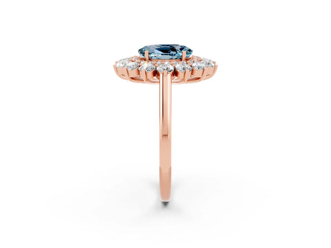 Rose gold Oval Cut Halo Cluster Diamond Ring with Pave Band and Four-Prong Setting_2
