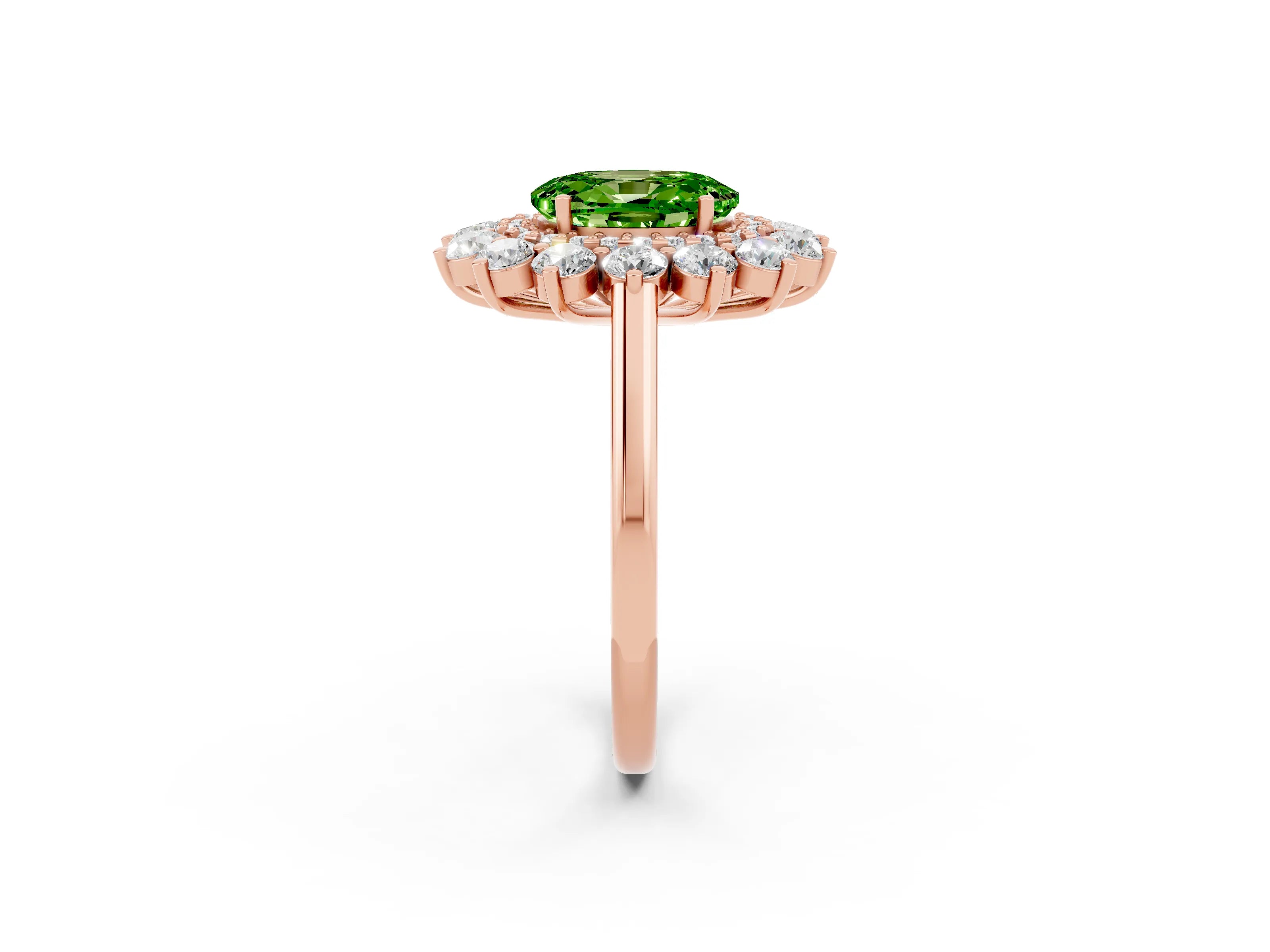 Rose gold Oval Cut Halo Cluster Diamond Ring with Pave Band and Four-Prong Setting_2