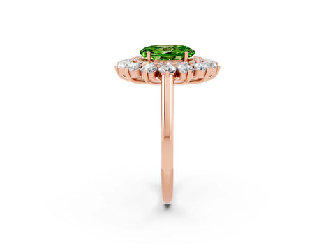 Rose gold Oval Cut Halo Cluster Diamond Ring with Pave Band and Four-Prong Setting_2
