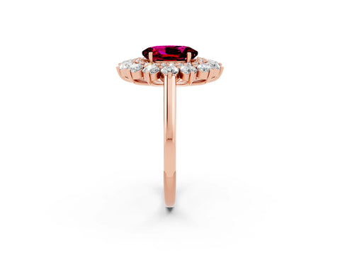 Rose gold Oval Cut Halo Cluster Diamond Ring with Pave Band and Four-Prong Setting_2